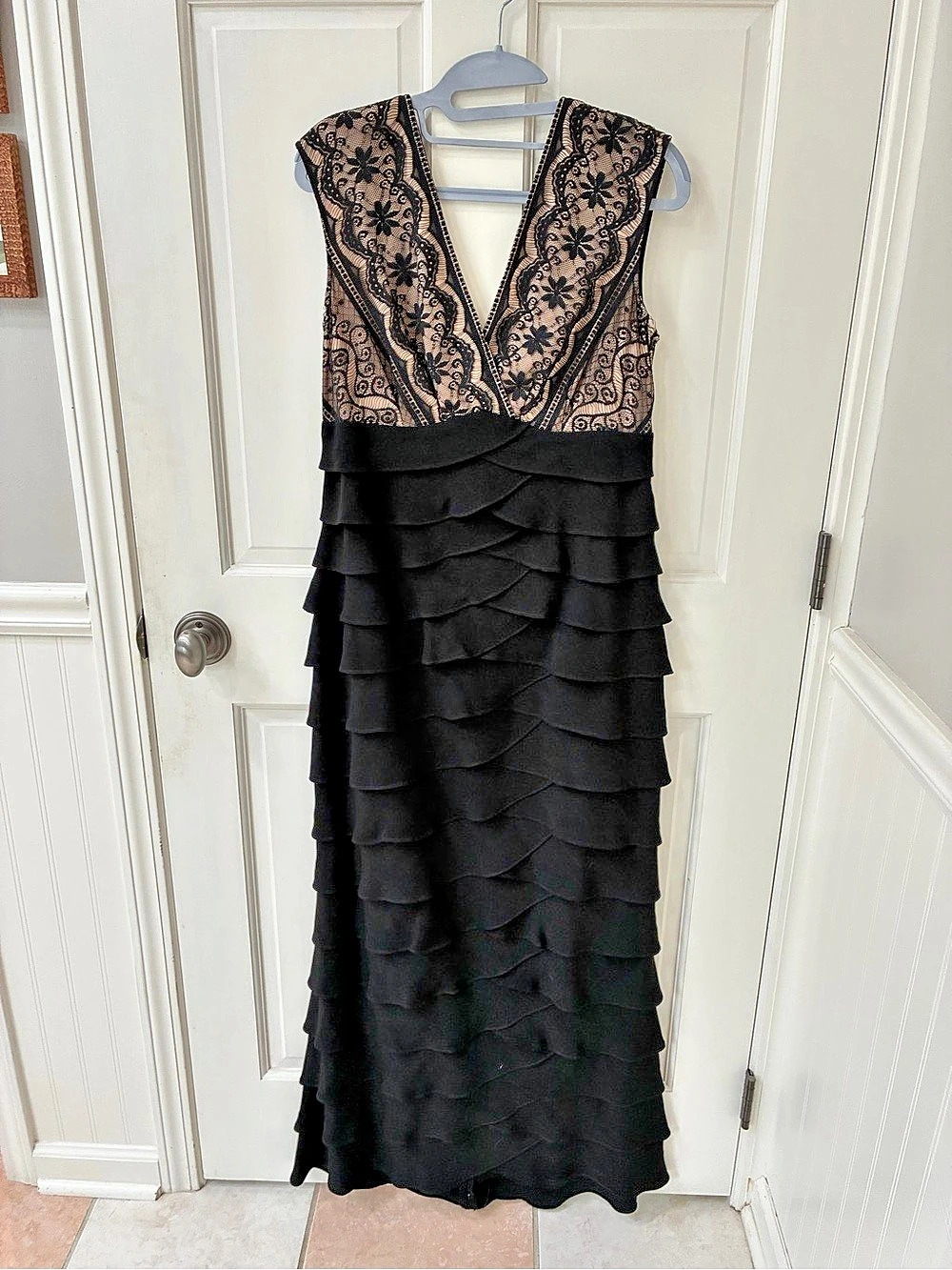 Jessica Howard Lace Ruffle Midi Dress Pink Black Size 10 Like New